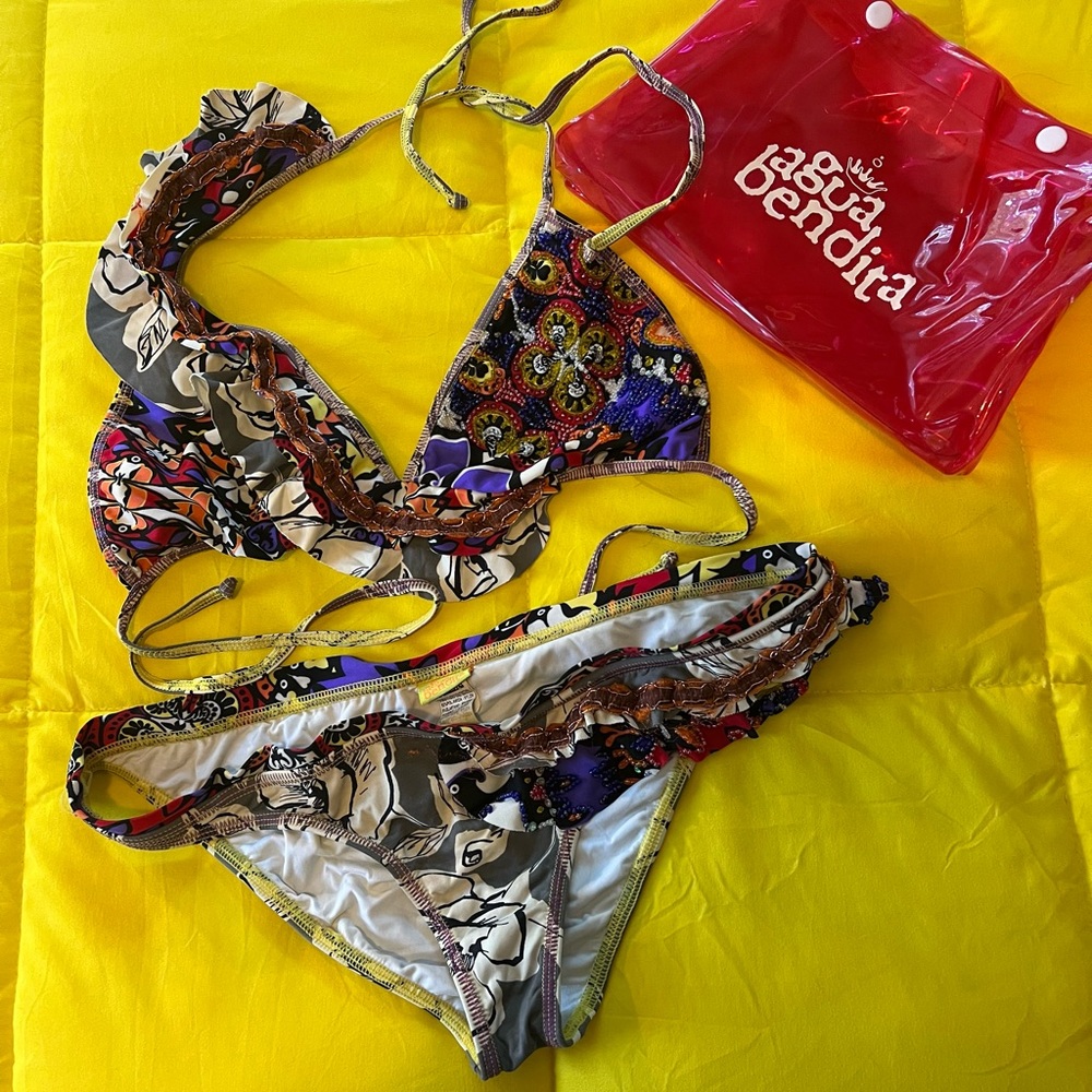 Agua Bendita Beaded Ruffle Bikini